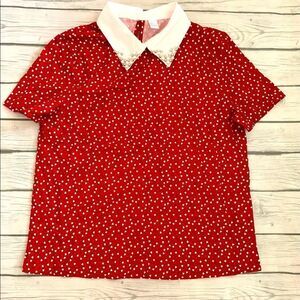 Shein Red heart top white jeweled color size small